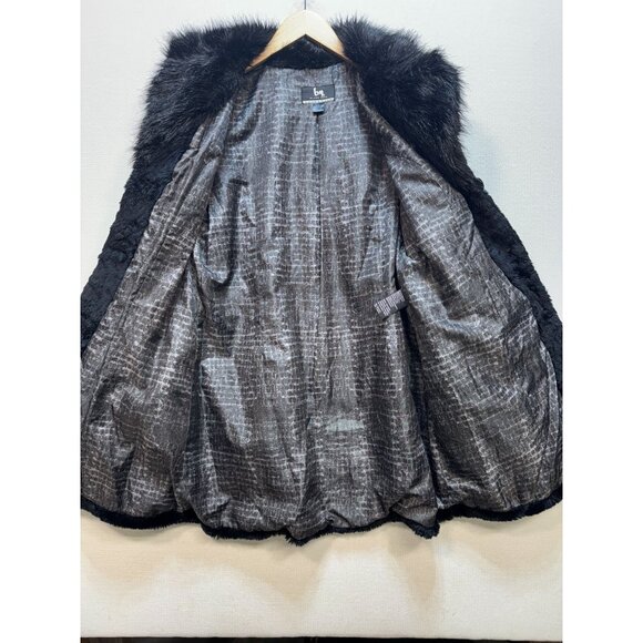 Blanc Noir Outerwear Women's Fur Coat Fox Fur Collar Cuffs Sz L Blue Y2K - Picture 5 of 14